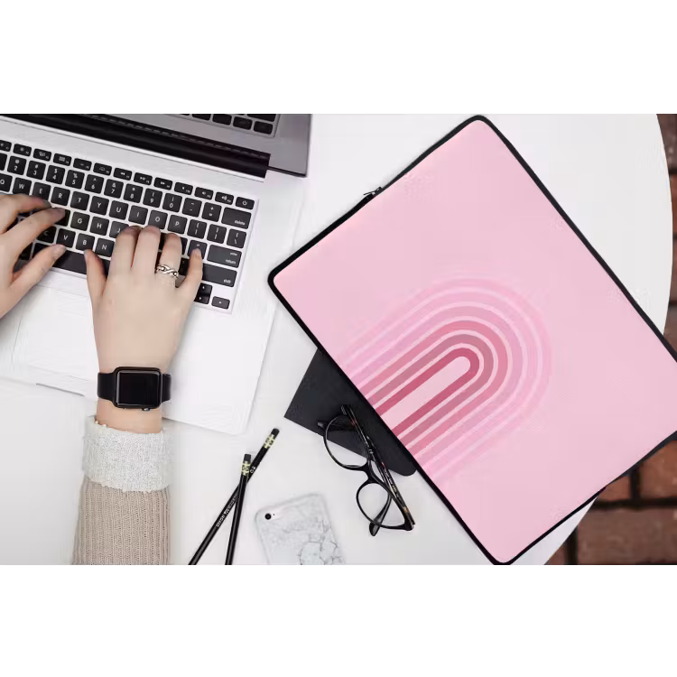 Regenboog - Roze - Abstract - Modern - Minimalistisch laptophoes neopreen klein -bureau