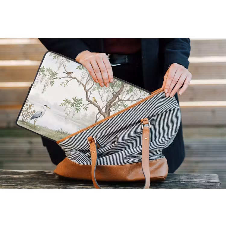 Reiger - Landschap - Groen laptophoes neopreen klein -tas