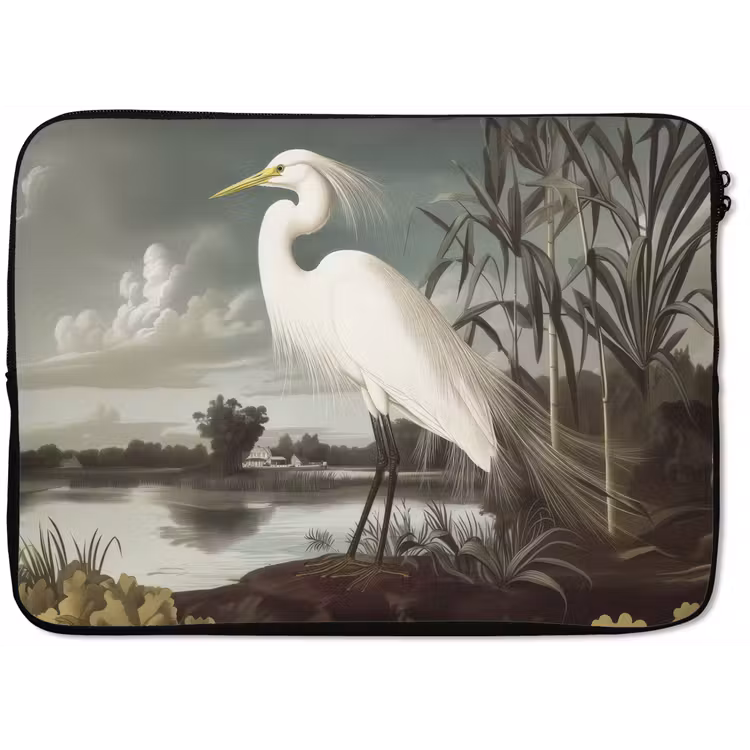 Reiger - Planten - Wolken - Wit laptophoes neopreen klein -zkaufland3dotto