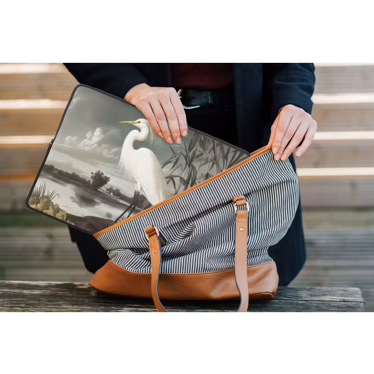 Reiger - Planten - Wolken - Wit laptophoes neopreen klein -tas