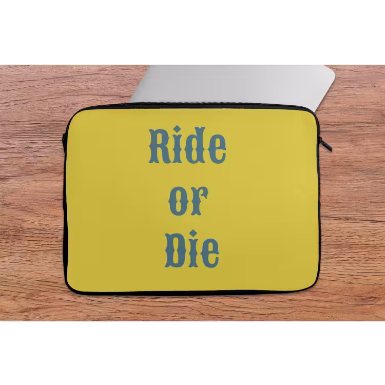 Ride or die - Geel - Blauw laptophoes neopreen klein -tafel