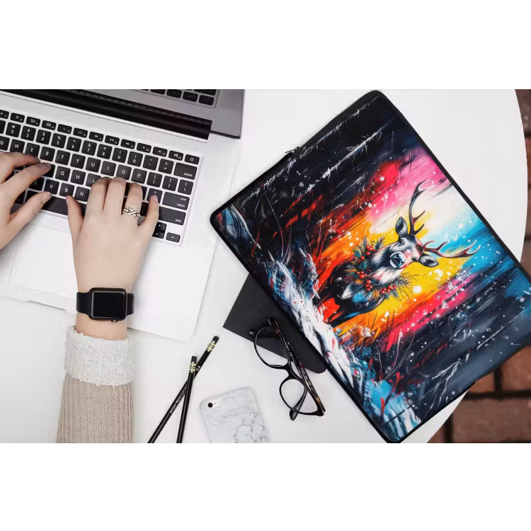 Rendier - Gewei - Krans - Kleurrijk laptophoes neopreen klein -bureau