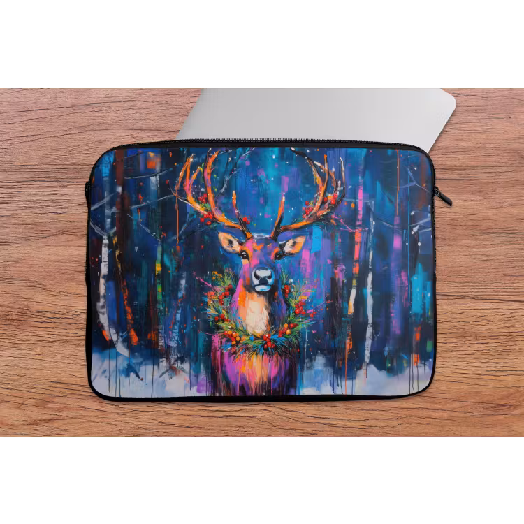 Rendier - Krans - Sprookjesachtig - Blauw laptophoes neopreen klein -tafel