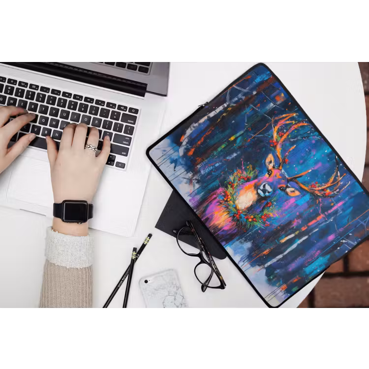Rendier - Krans - Sprookjesachtig - Blauw laptophoes neopreen klein -bureau