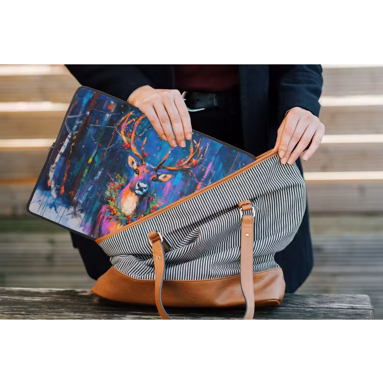 Rendier - Krans - Sprookjesachtig - Blauw laptophoes neopreen klein -tas