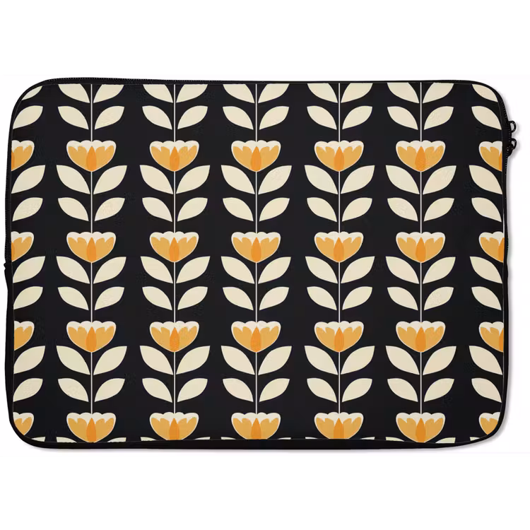 Retro - Bloem - Zwart - Okergeel laptophoes neopreen klein 279 -zkaufland3dotto