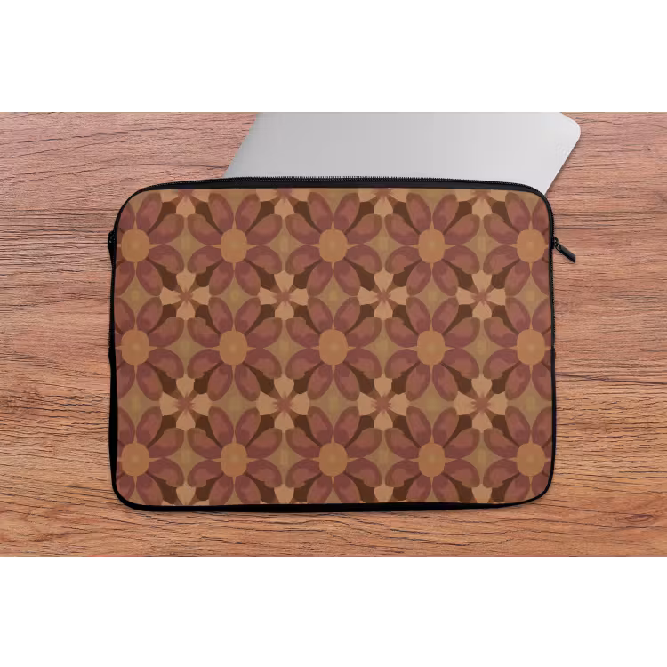 Retro - Bloemen - Bruin laptophoes neopreen klein 279 -tafel