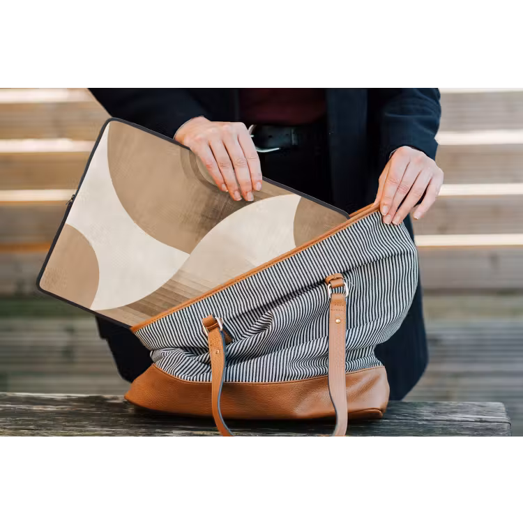 Retro - Geometrische lagen - Aardetinten laptophoes neopreen klein -tas