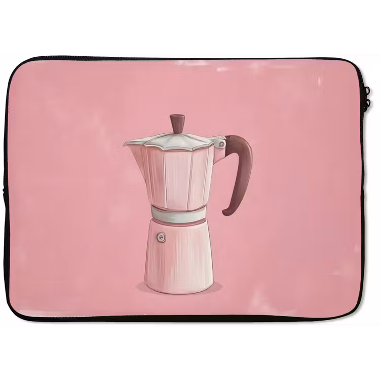 Roze - Mokkapot - Illustratie - Koffie laptophoes neopreen klein -zkaufland3dotto