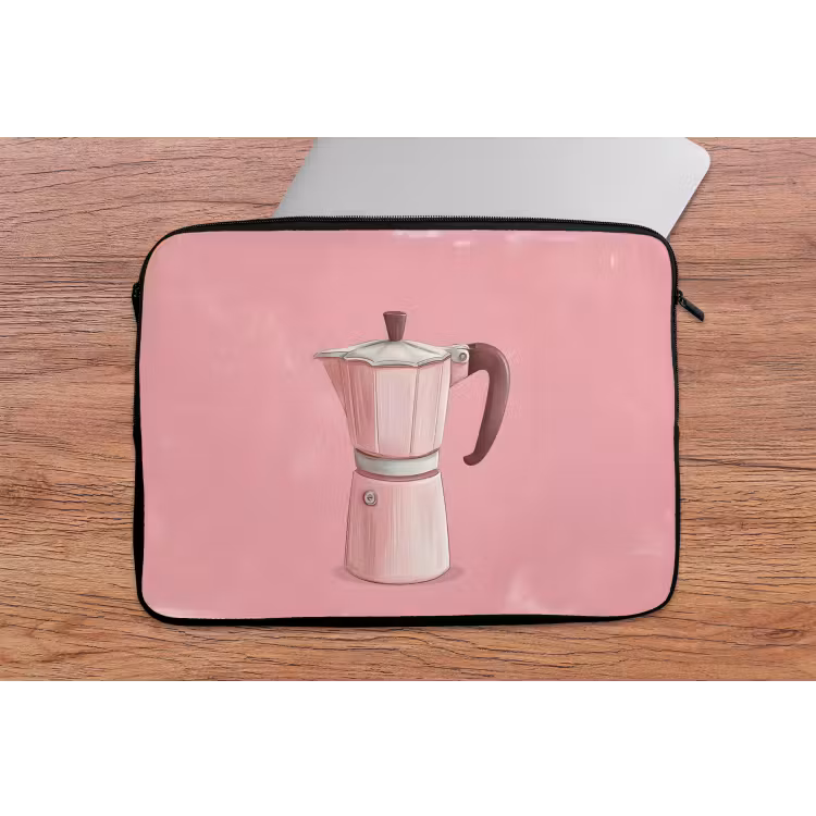 Roze - Mokkapot - Illustratie - Koffie laptophoes neopreen klein -tafel
