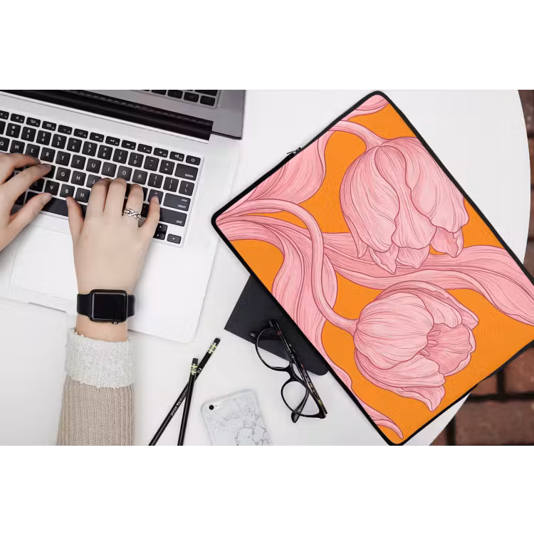 Laptop hülle - Rosa Blumen – Modern - Roze bloemen - Modern laptophoes neopreen klein