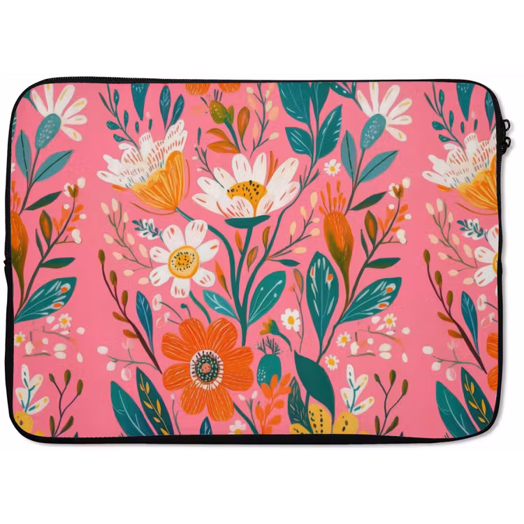 Roze - Bloemen - Wit - Oranje laptophoes neopreen klein -zkaufland3dotto