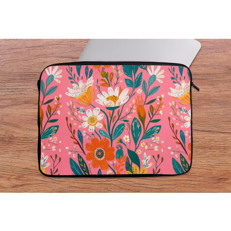 Roze - Bloemen - Wit - Oranje laptophoes neopreen klein -tafel