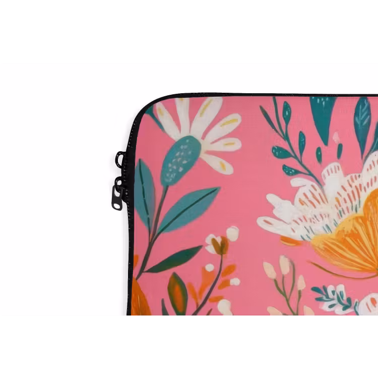 Roze - Bloemen - Wit - Oranje laptophoes neopreen klein -detail