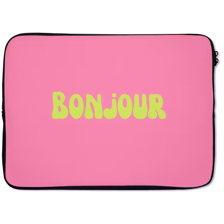 Roze - Groene bonjour - Organisch laptophoes neopreen klein -zkaufland3dotto