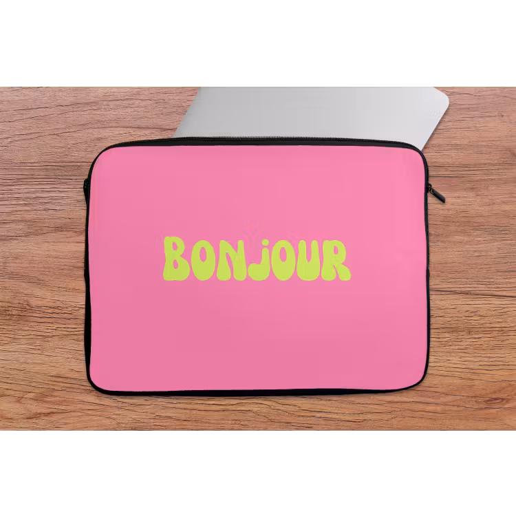 Roze - Groene bonjour - Organisch laptophoes neopreen klein -tafel