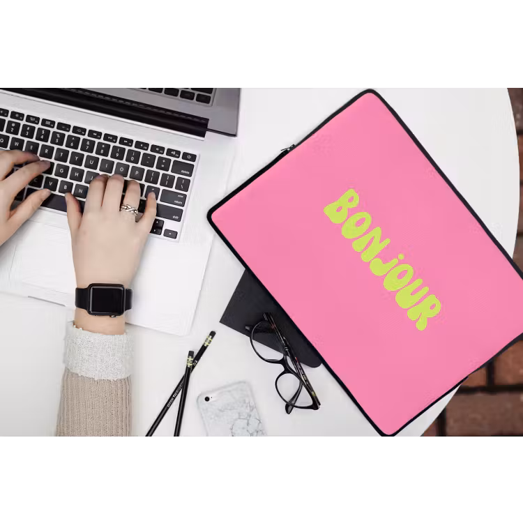 Roze - Groene bonjour - Organisch laptophoes neopreen klein -bureau