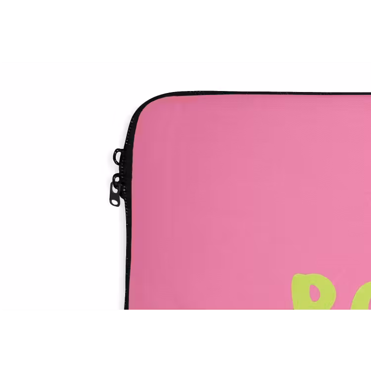 Roze - Groene bonjour - Organisch laptophoes neopreen klein -detail