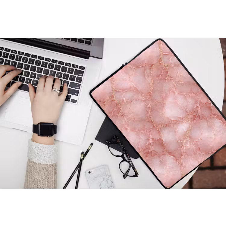 Roze - Kwarts - Goud - Marmer laptophoes neopreen klein 279 -bureau