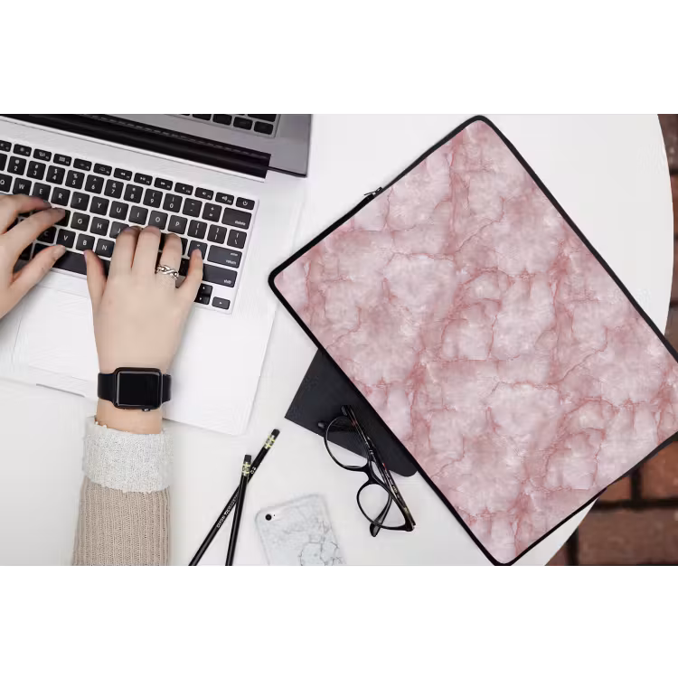Roze - Kwartsmarmer - Aders laptophoes neopreen klein 279 -bureau
