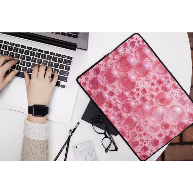 Roze - Schuim - Bubbels laptophoes neopreen klein -bureau