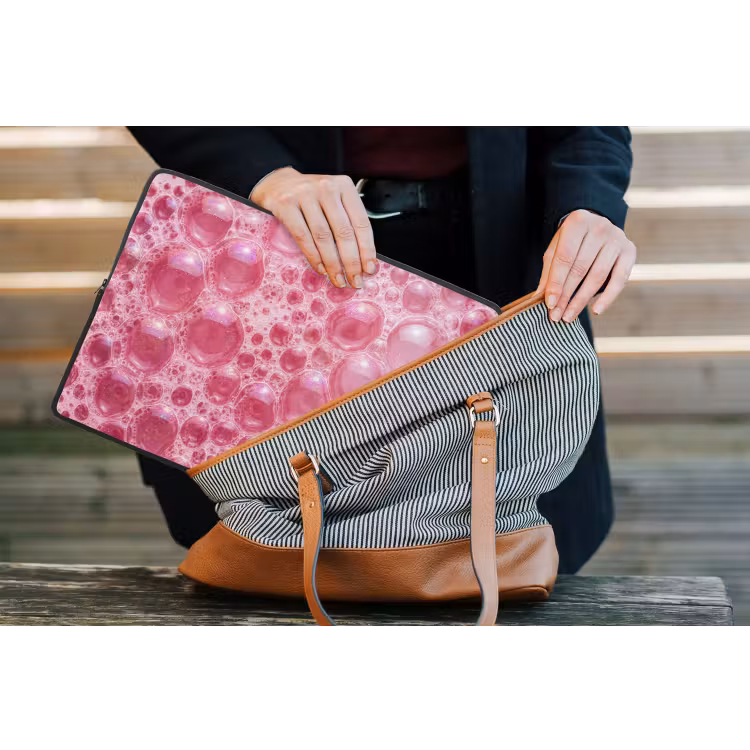 Roze - Schuim - Bubbels laptophoes neopreen klein -tas