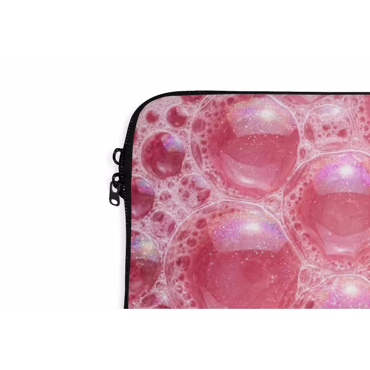 Roze - Schuim - Bubbels laptophoes neopreen klein -detail