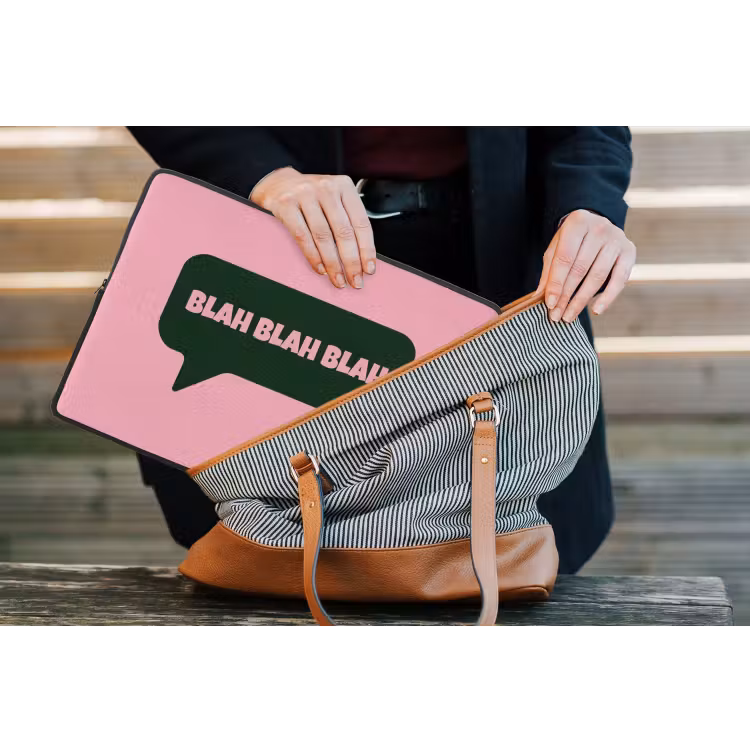 Roze - Tekstwolk - Groen - BLAH BLAH BLAH laptophoes neopreen klein -tas