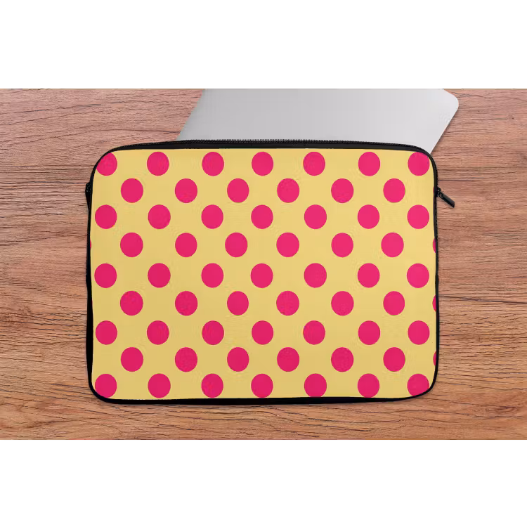Roze - Stippen - Geel laptophoes neopreen klein 279 -tafel