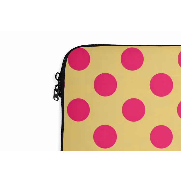 Roze - Stippen - Geel laptophoes neopreen klein 279 -detail