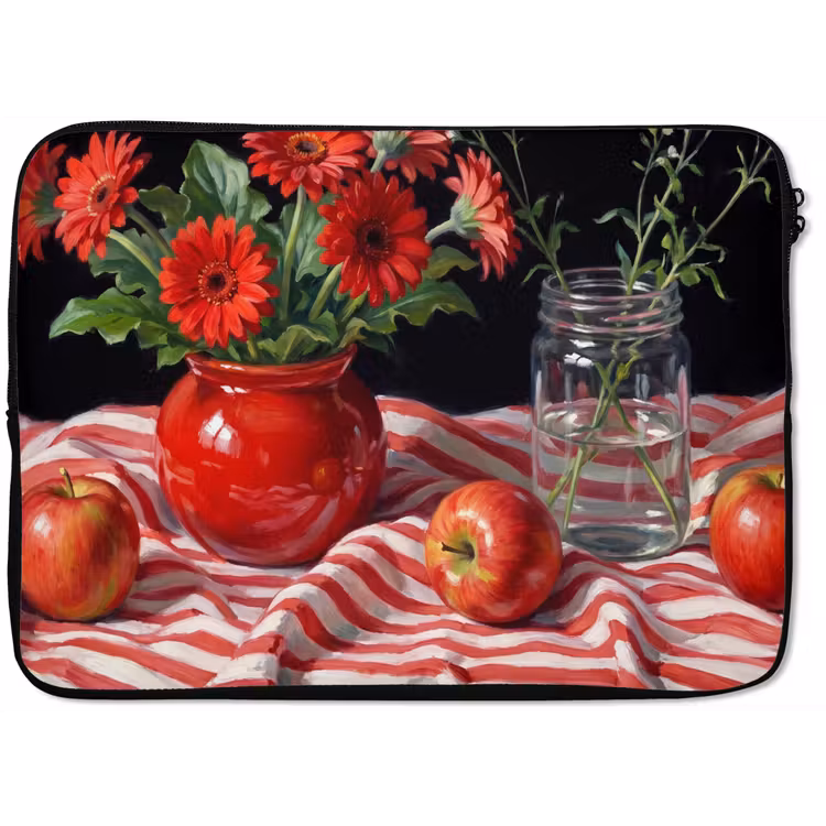 Laptop hülle - Rote Blumen – Vase - Rode bloemen - Vaas laptophoes neopreen klein