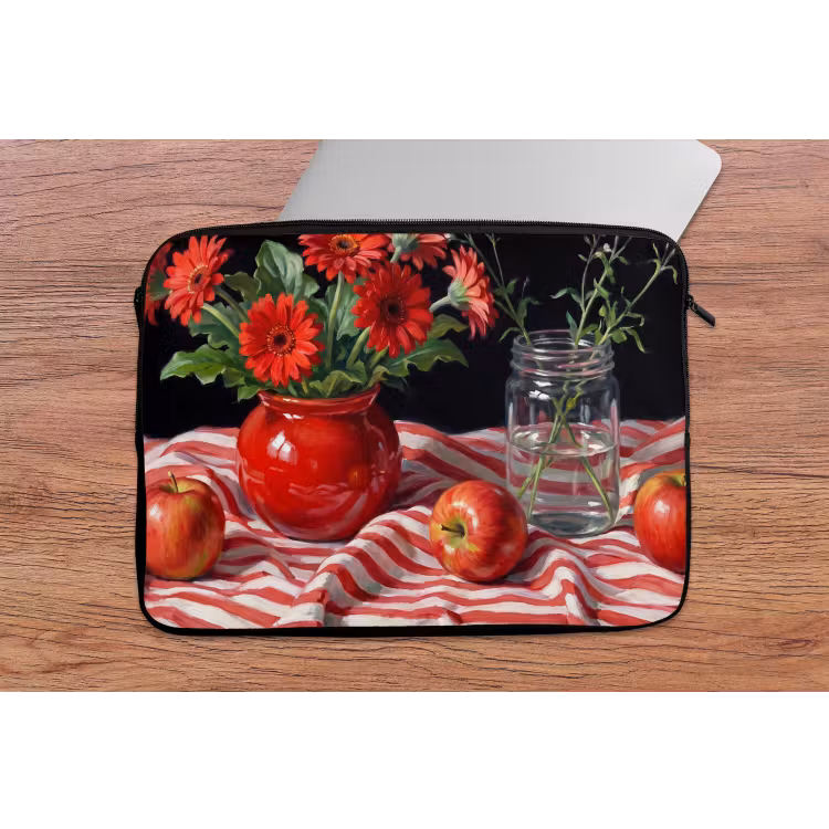 Laptop hülle - Rote Blumen – Vase - Rode bloemen - Vaas laptophoes neopreen klein