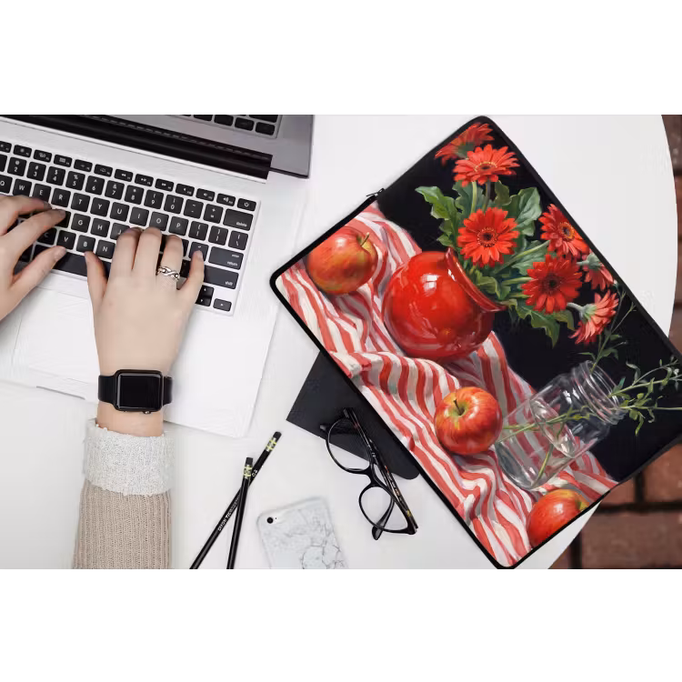 Laptop hülle - Rote Blumen – Vase - Rode bloemen - Vaas laptophoes neopreen klein