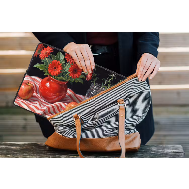 Laptop hülle - Rote Blumen – Vase - Rode bloemen - Vaas laptophoes neopreen klein