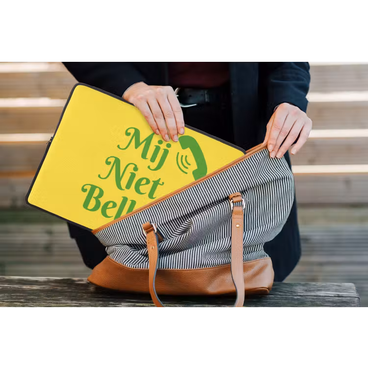 Mij niet bellen - Telefoon - Geel laptophoes neopreen klein -tas