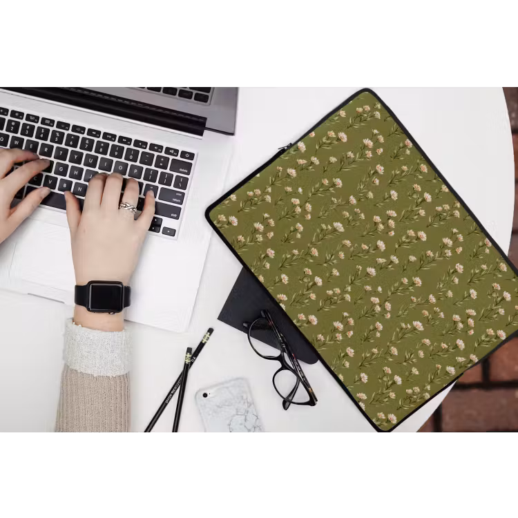 Landelijk - Bloemen - Groen laptophoes neopreen klein 279 -bureau
