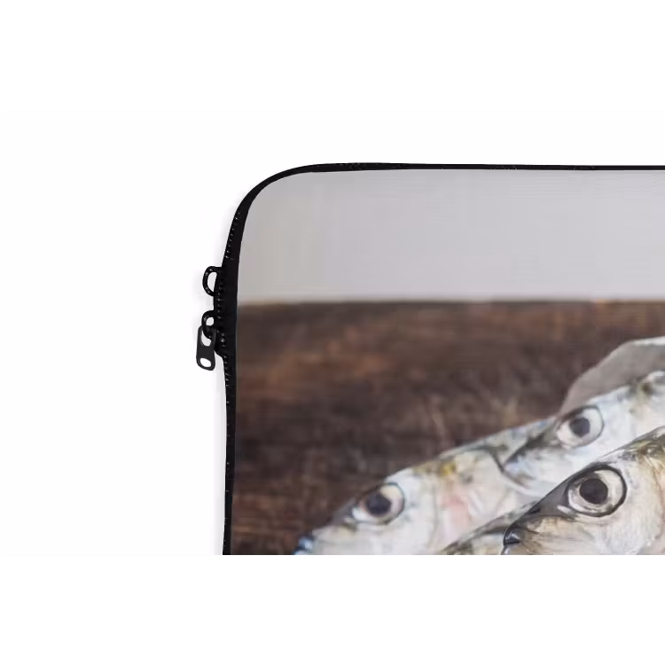Laptop hülle - Sardine – Zeitung – Schneidebrett - Sardientje - krant - snijplank laptophoes neopreen klein