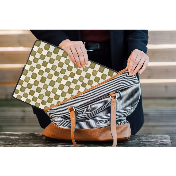 Schaak - Patroon - Groen laptophoes neopreen klein 279 -tas