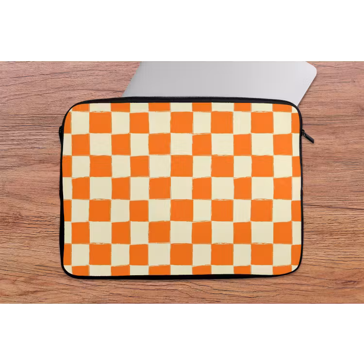 Schaak - Patroon - Oranje laptophoes neopreen klein 279 -tafel