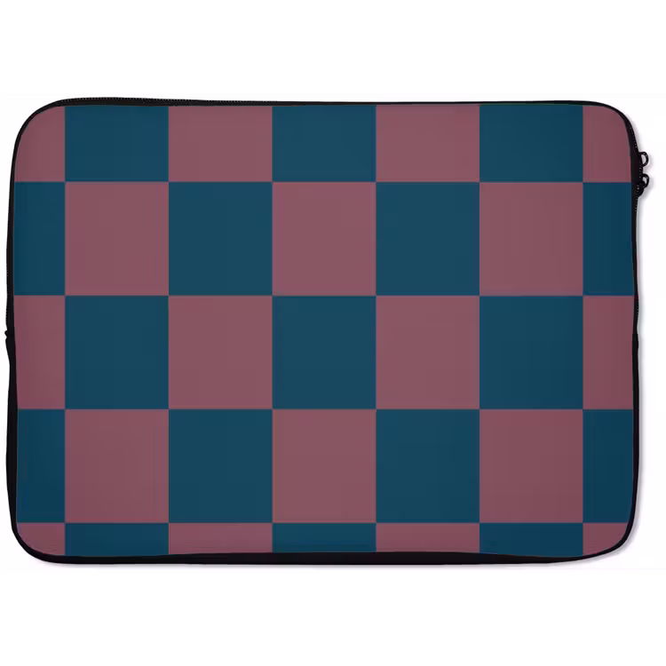 Schaakbord print - Blauw - Rood - Blokjes laptophoes neopreen klein -zkaufland3dotto