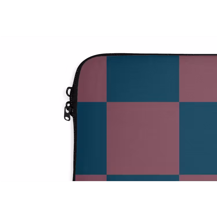 Schaakbord print - Blauw - Rood - Blokjes laptophoes neopreen klein -detail