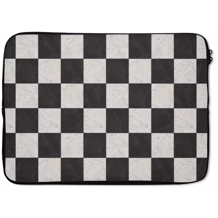 Dambord - Marmer - Zwart - Wit laptophoes neopreen klein 279 -zkaufland3dotto
