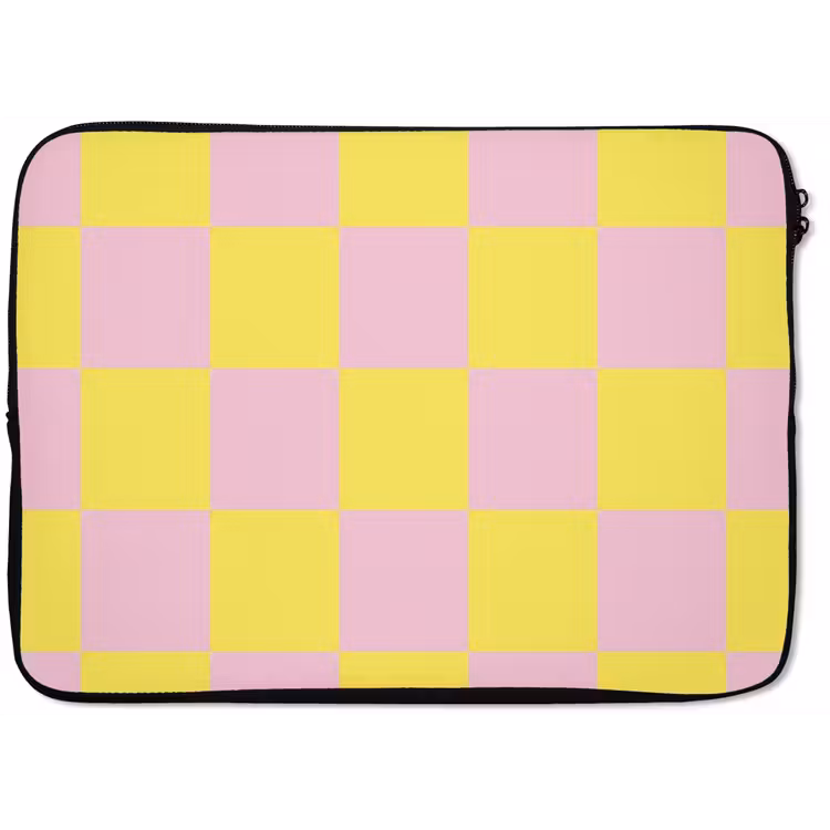 Schaakbord patroon - Geel - Roze - Blokjes laptophoes neopreen klein -zkaufland3dotto