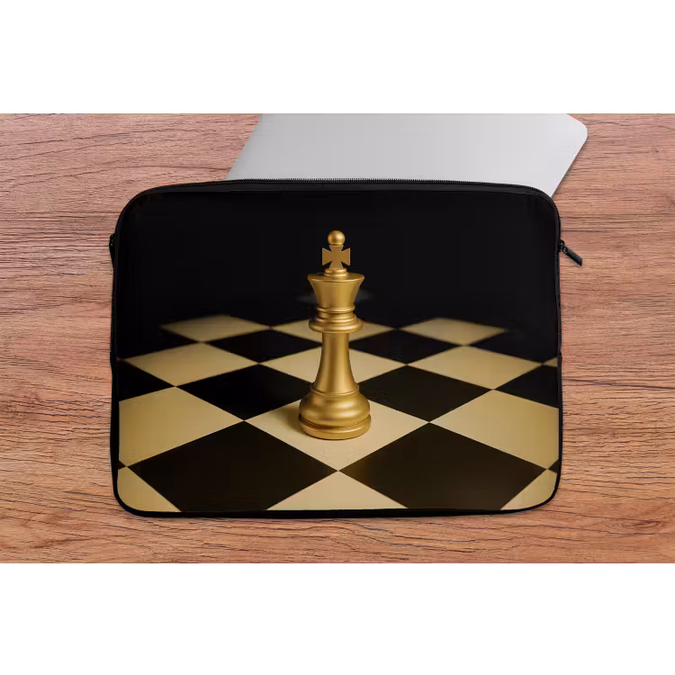 Schaakstuk - Koning - Schaakbord - Geblokt laptophoes neopreen klein -tafel