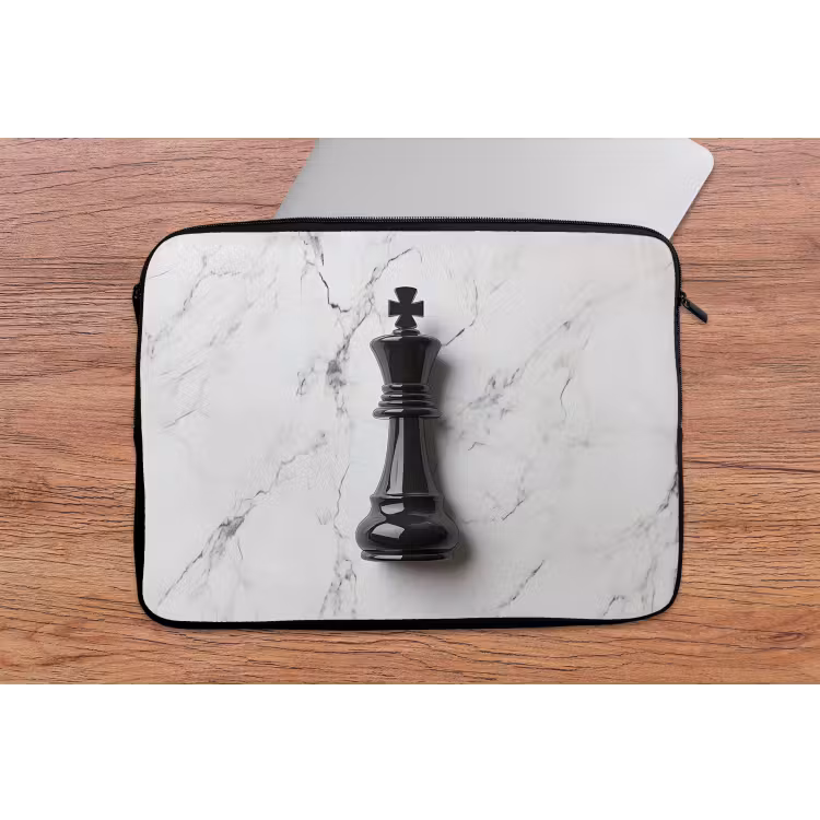 Schaakstuk - Koning - Zwart - Marmer laptophoes neopreen klein -tafel