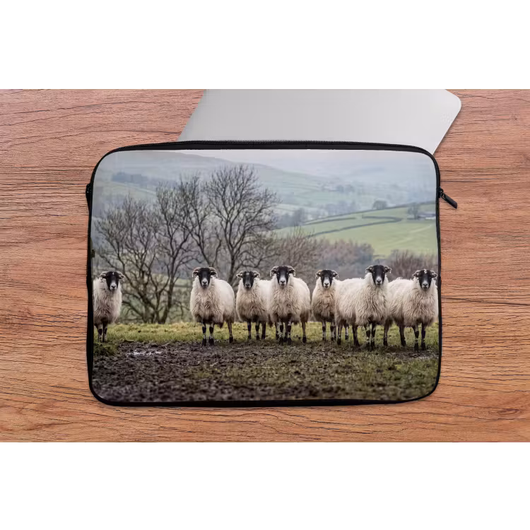 Schapen - Rij - Weide - Dieren - Platteland laptophoes neopreen klein -tafel