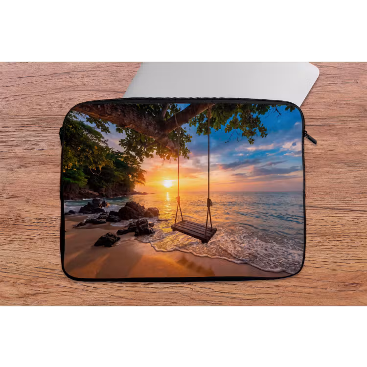 Schommel - Strand - Zonsondergang - Natuur - Oranje laptophoes neopreen klein -tafel