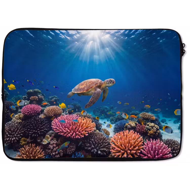 Schildpad - Koraalrif - Oceaan - Dieren - Blauw laptophoes neopreen klein -zkaufland3dotto