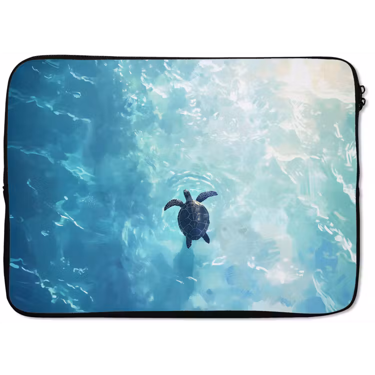 Schildpad - Zee - Blauw - Schittering laptophoes neopreen klein -zkaufland3dotto