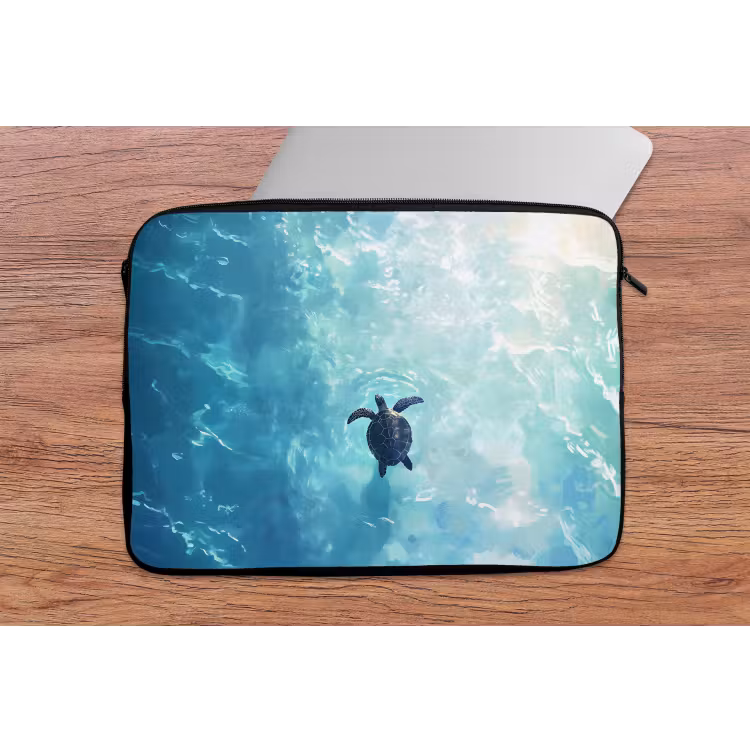 Schildpad - Zee - Blauw - Schittering laptophoes neopreen klein -tafel